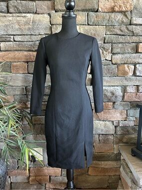Suistudio Black Wool Blend Classic Long Sleeve A-Line Dress - Size 2-4